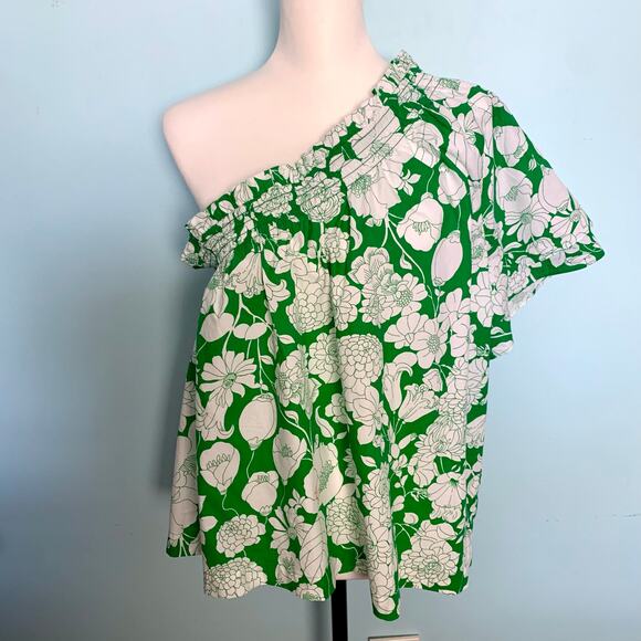 NWT J. Crew Smocked One-shoulder Top in Kelly Floral Size XL - Picture 3 of 9